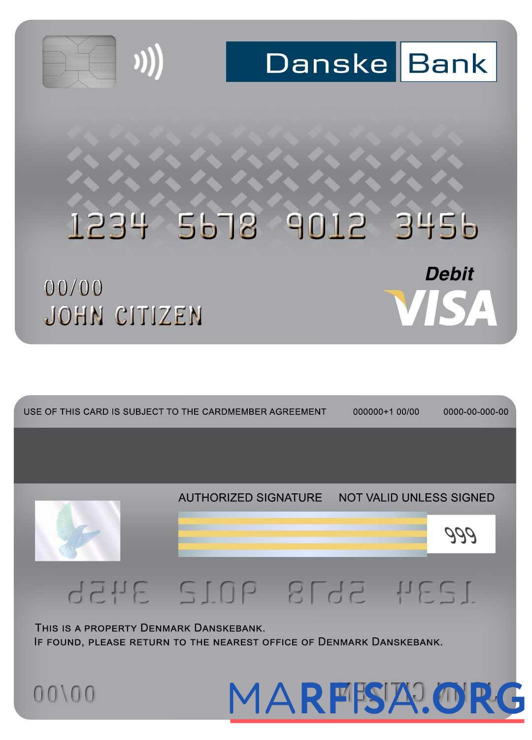 Realistic Denmark Danskebank visa debit card example